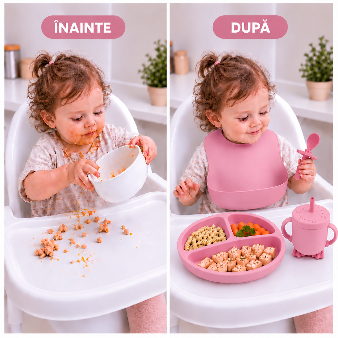 Set Diversificare Bebeluși 8 Piese - Roz pudrat