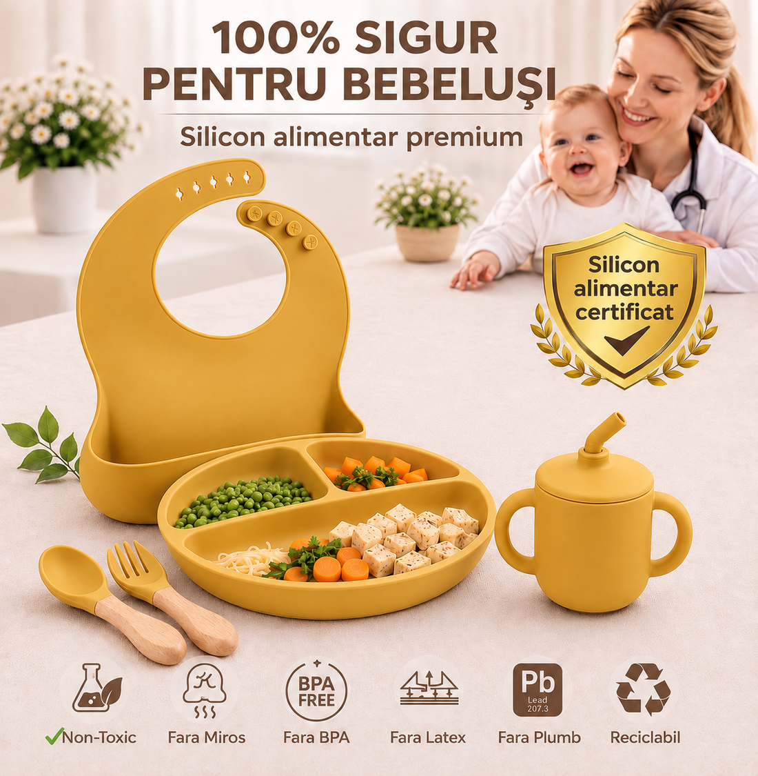 Set Diversificare Bebeluși 8 Piese - Galben