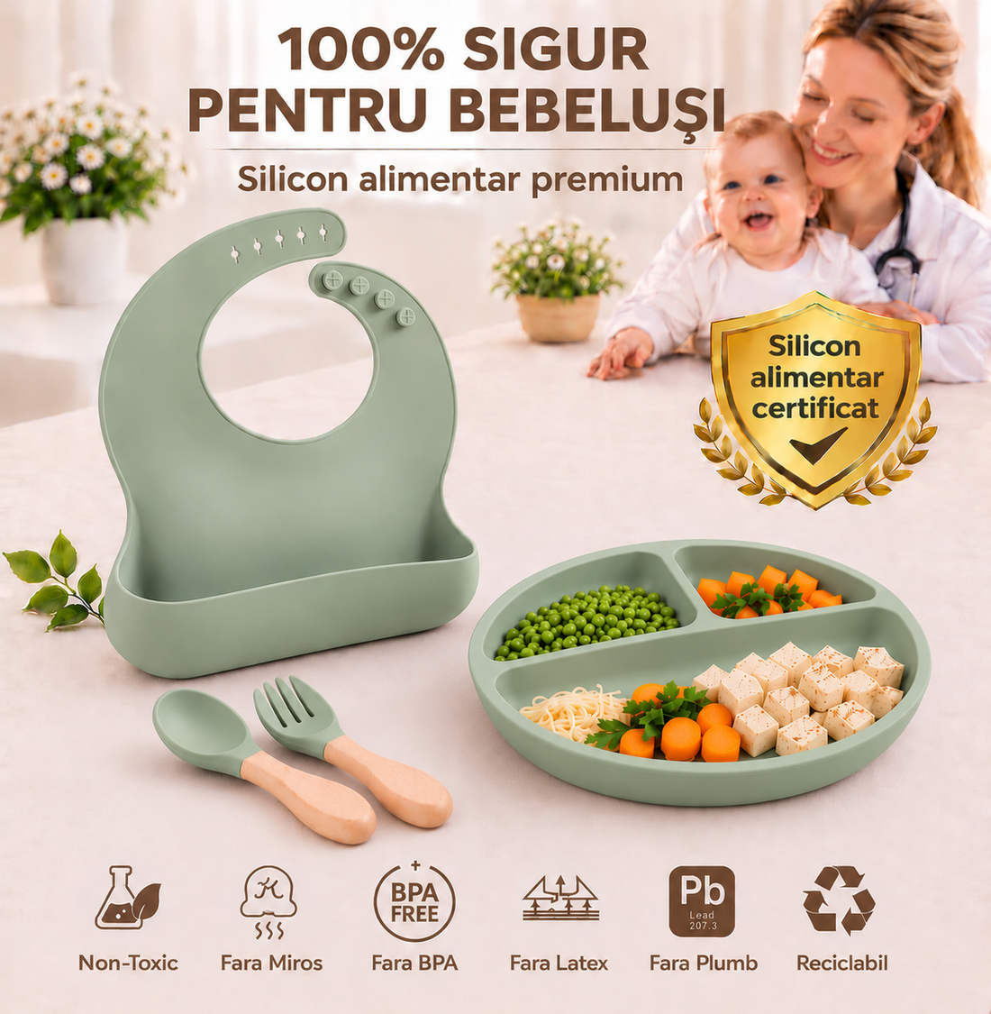 Set Diversificare Bebeluși 8 Piese - Verde