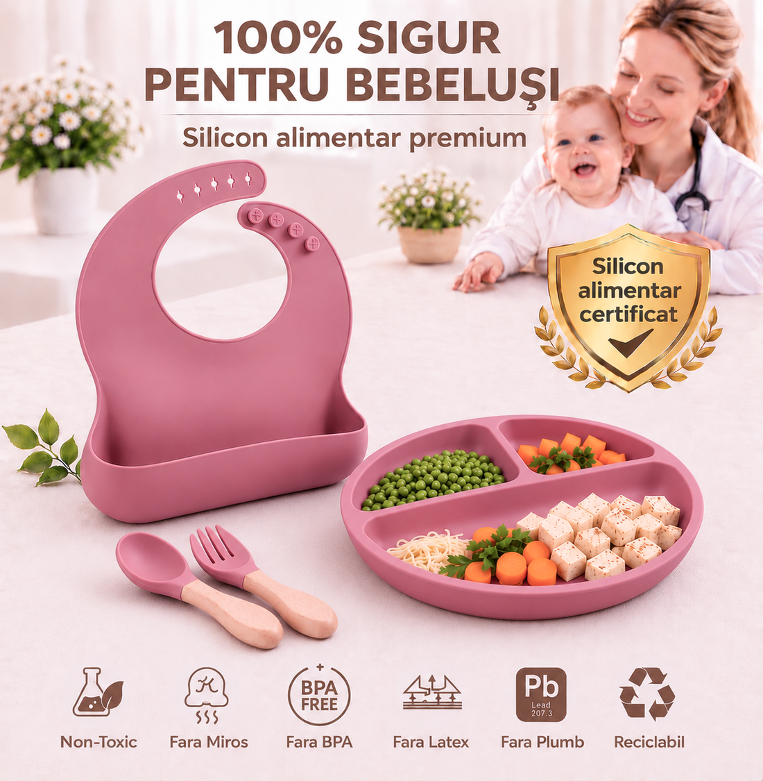Set Diversificare Bebeluși 8 Piese - Roz închis