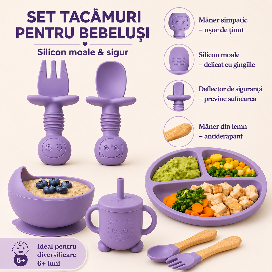 Set Diversificare Bebeluși 8 Piese - Mov