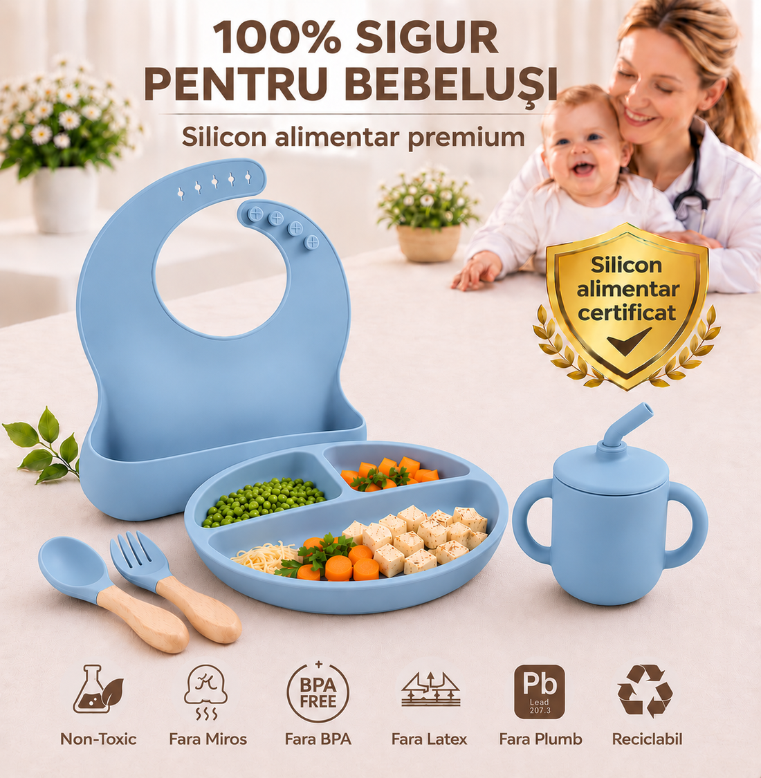 Set Diversificare Bebeluși 10 Piese - Albastru deschis