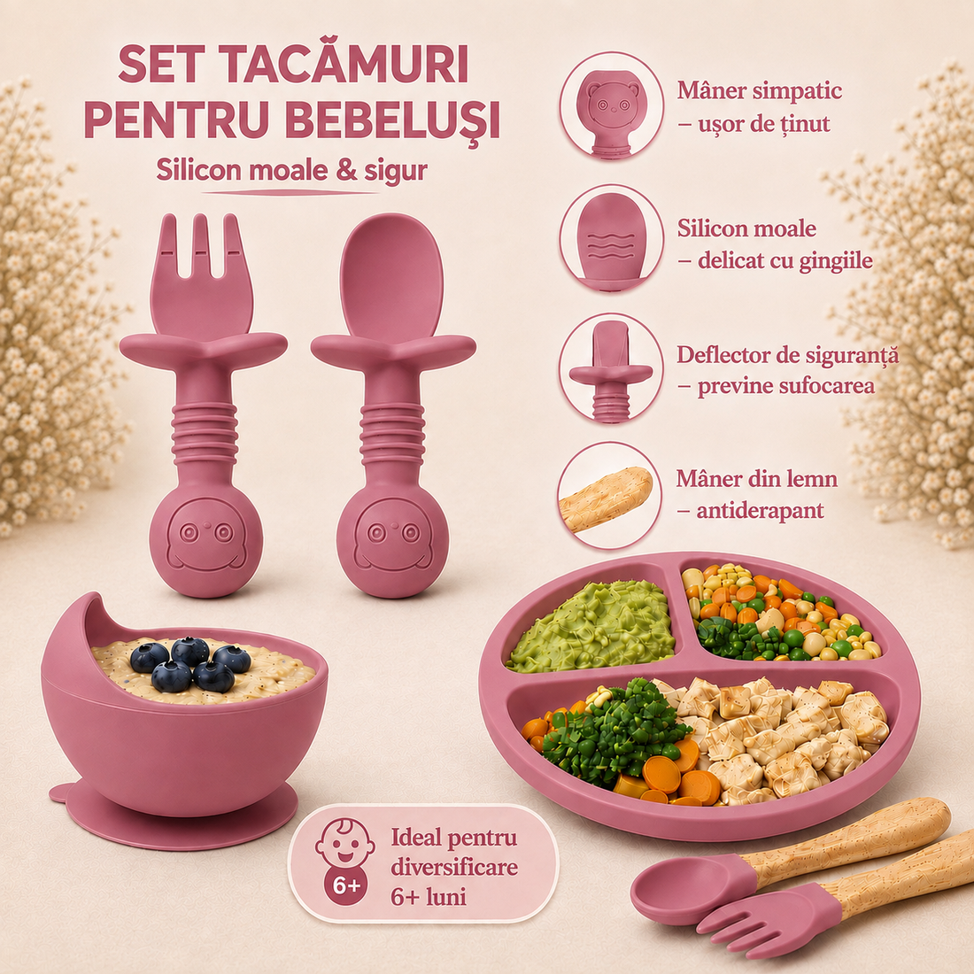 Set Diversificare Bebeluși 8 Piese - Roz închis
