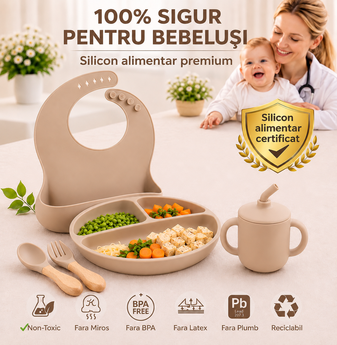 Set Diversificare Bebeluși 10 Piese - Bej