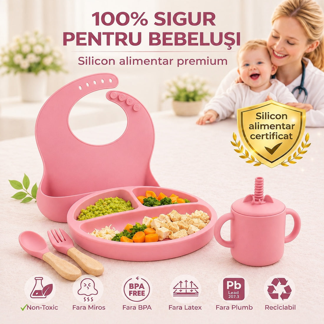 Set 8 piese Roz pudrat