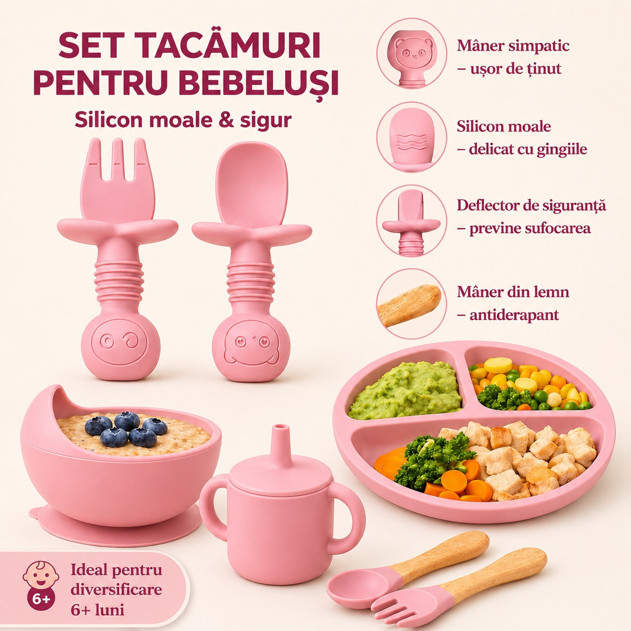 Set 8 piese Roz pudrat