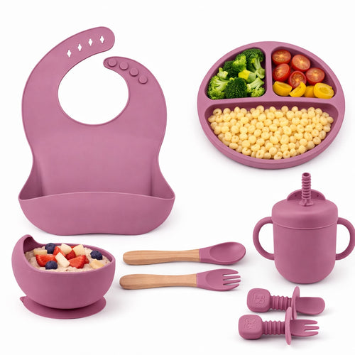 Set Diversificare Bebeluși 8 Piese Roz închis – Silicon BPA Free