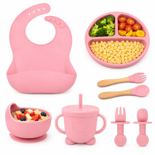 Set Diversificare Bebeluși 8 Piese Roz pudrat – Silicon BPA Free