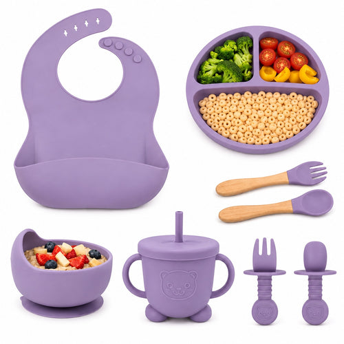 Set Diversificare Bebeluși 8 Piese Mov – Silicon BPA Free