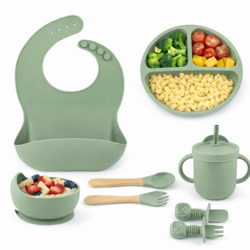 Set Diversificare Bebeluși 8 Piese Verde – Silicon BPA Free