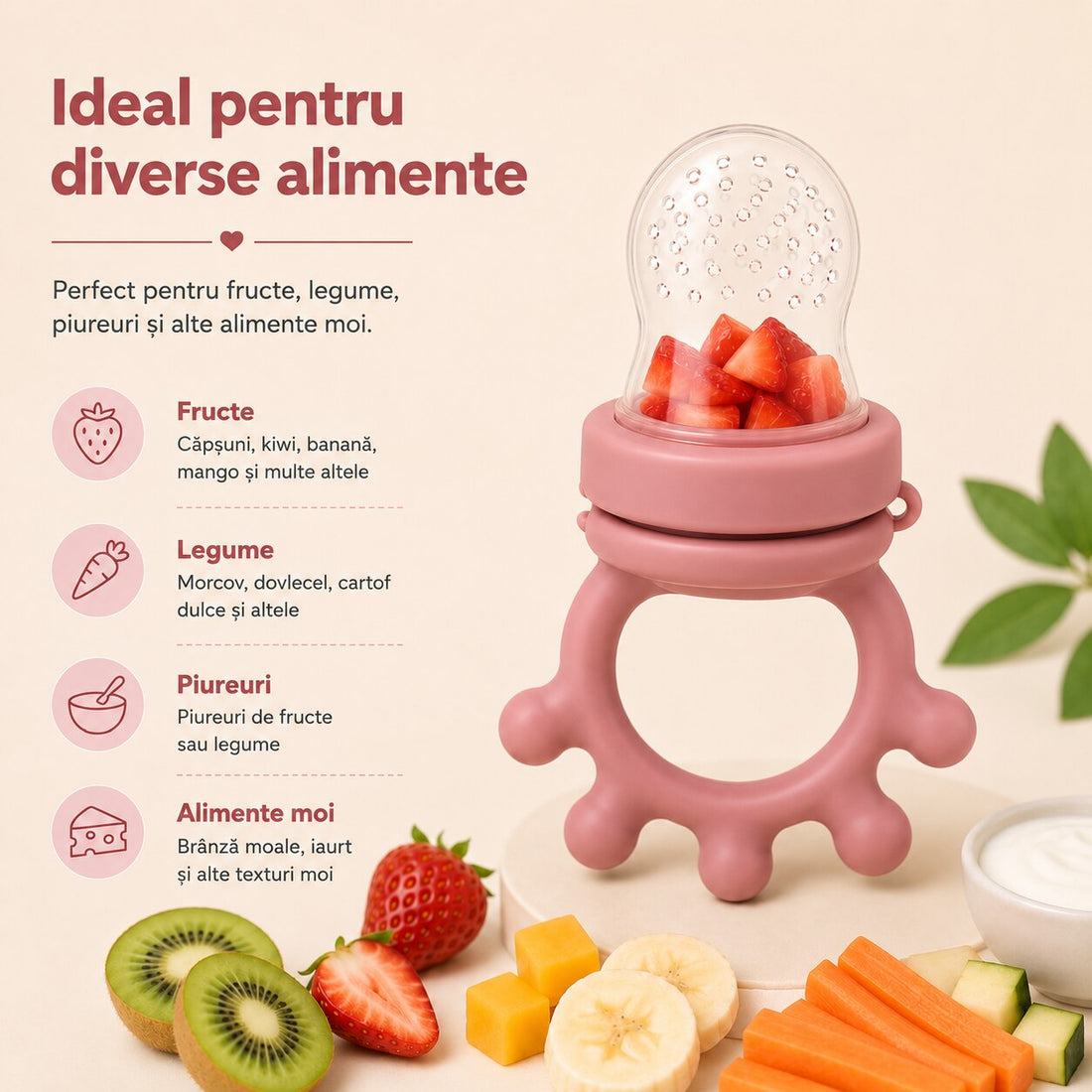 Suzeta fructe ZUKO Roz - ideal pentru diverse alimente