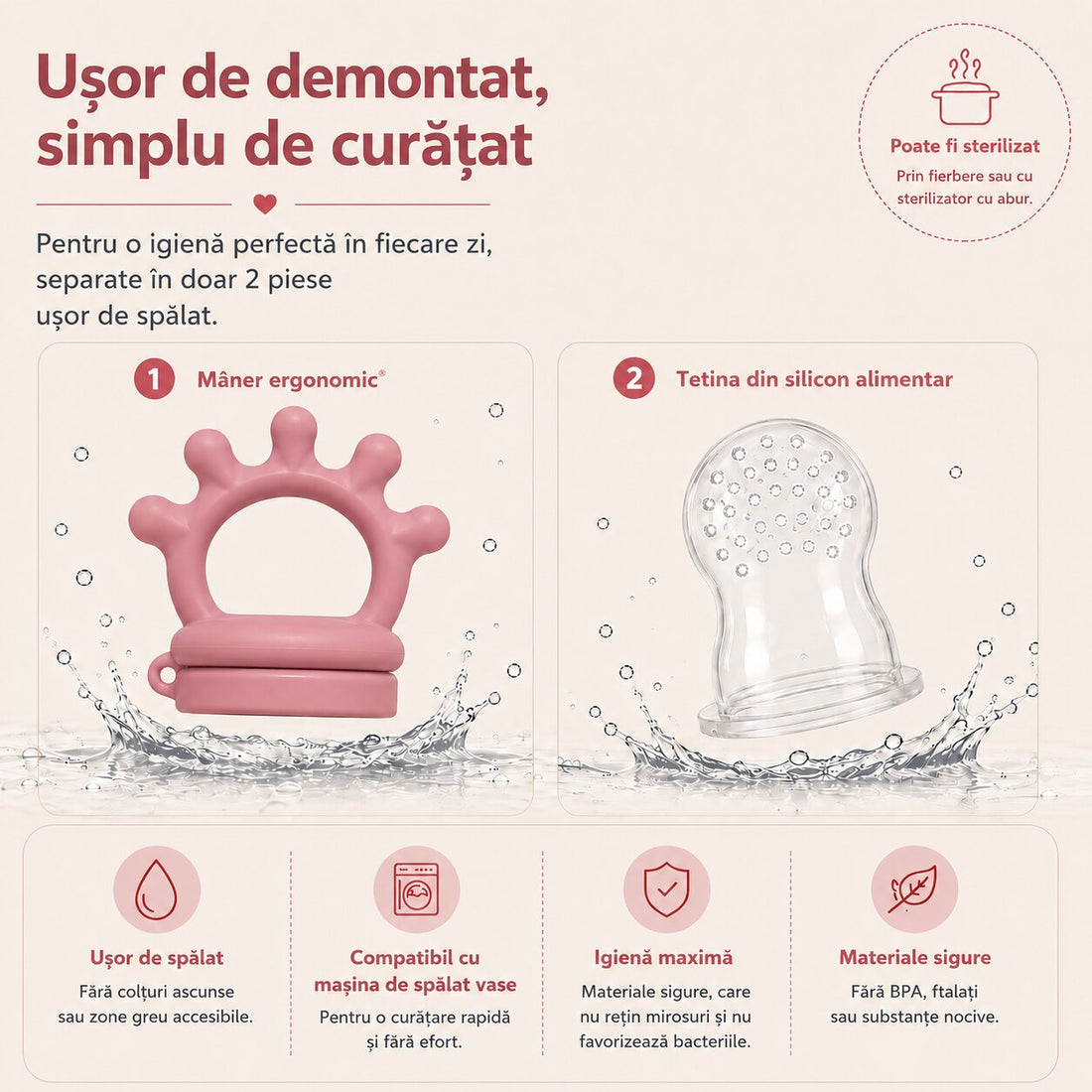 Suzeta fructe ZUKO Roz - usor de demontat