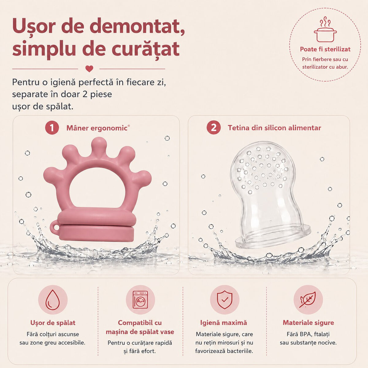 Suzeta fructe ZUKO Roz - usor de demontat